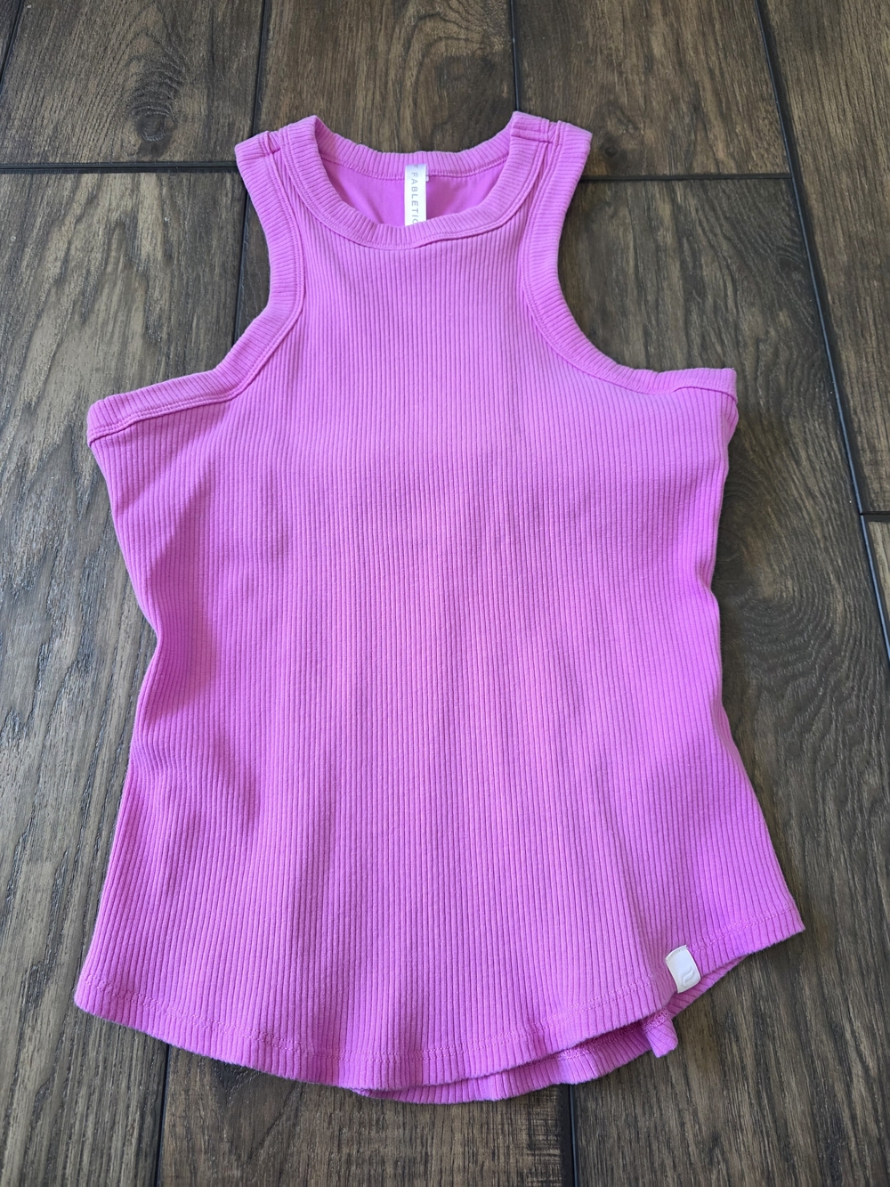Fabletics Bright Pink Ribbed Tank - Sleeveless High Neck